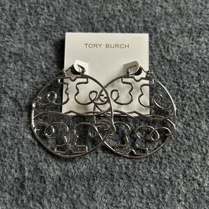 Tory Burch Metallic Silver Circle Earrings